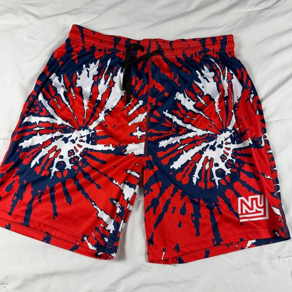 NWOT NY Giants Athletic Shorts Mens XL NFL Football Fan Bold Sporty Retro Tiedye